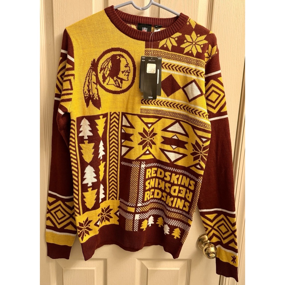 NFL Washington Redskins Ugly Sweater Busy Block Size SM Yellow Burgundy NWT